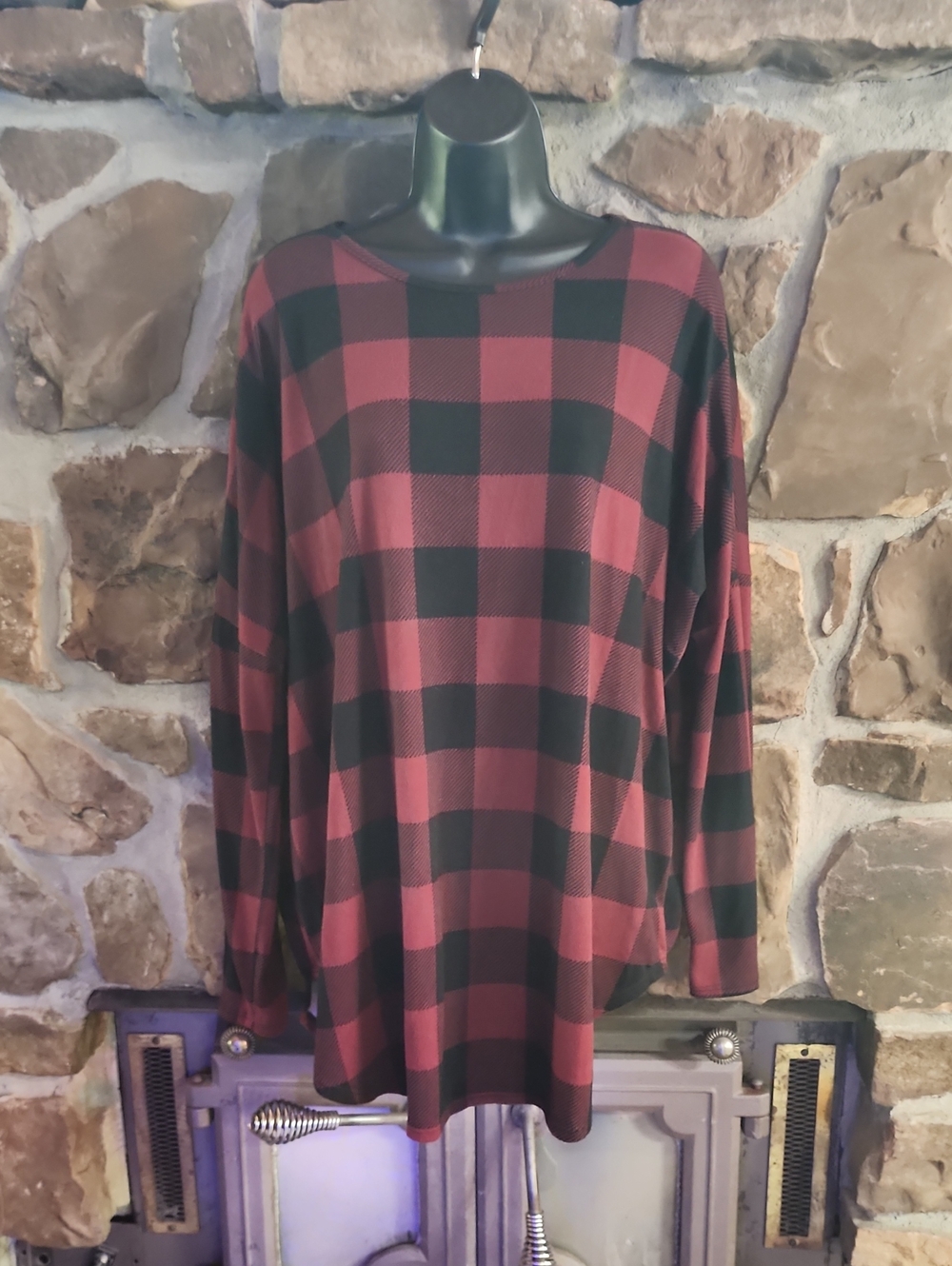 Buffalo Plaid Long Sleeve Tunic Top - Red & Black